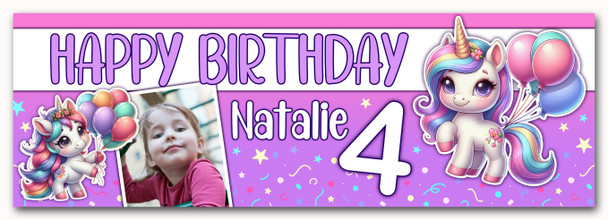 Personalised Party Banner For Kids Birthday Unicorn Balloons Photo