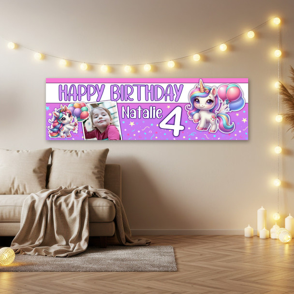 Personalised Party Banner For Kids Birthday Unicorn Balloons Photo