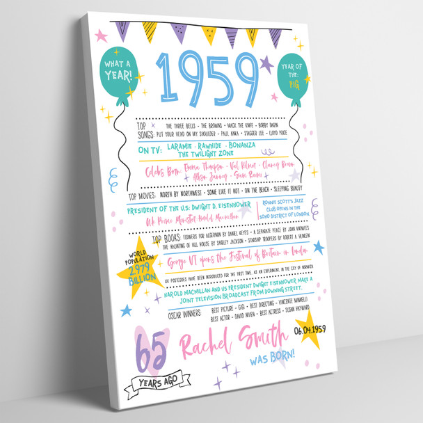 Born In 1959 Colour Birthday Facts Any Year Any Age Personalised Birthday Print
