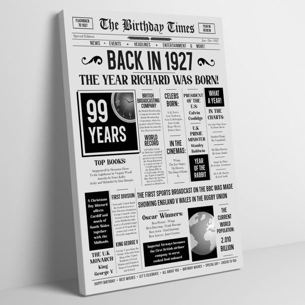 Born In 1927 Grey Newspaper Birthday Facts Any Year Any Age Personalised Print