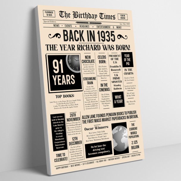 Born In 1935 Newspaper Birthday Facts Any Year Any Age Personalised Print