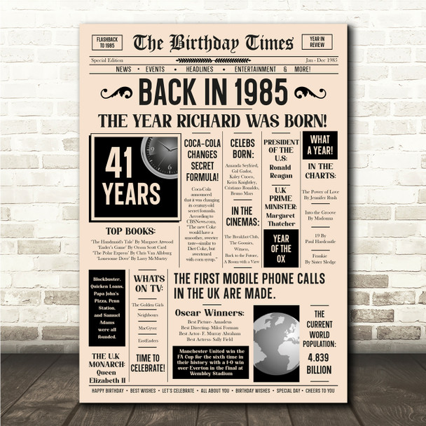 Born In 1985 Newspaper Birthday Facts Any Year Any Age Personalised Print