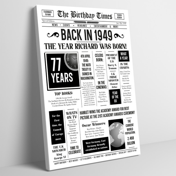 Born In 1949 White Newspaper Birthday Facts Any Year Any Age Personalised Print