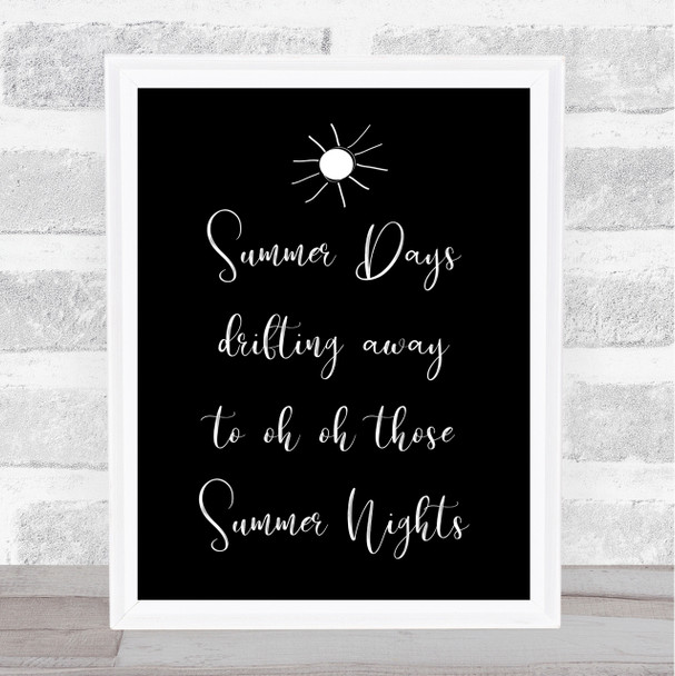 Black Grease Summer Nights Song Lyric Quote Print
