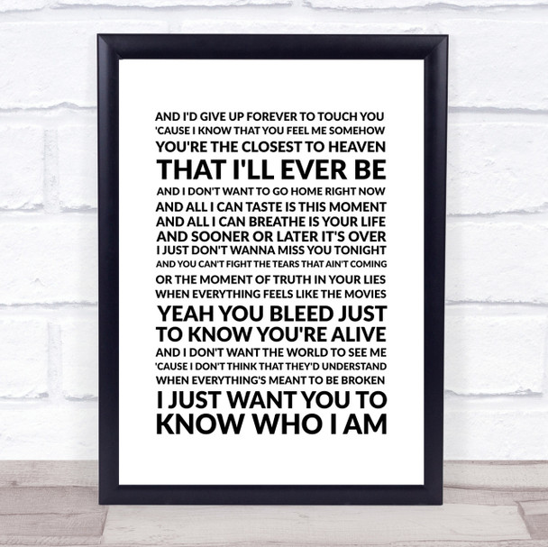 Goo Goo Dolls Iris Song Lyric Quote Print