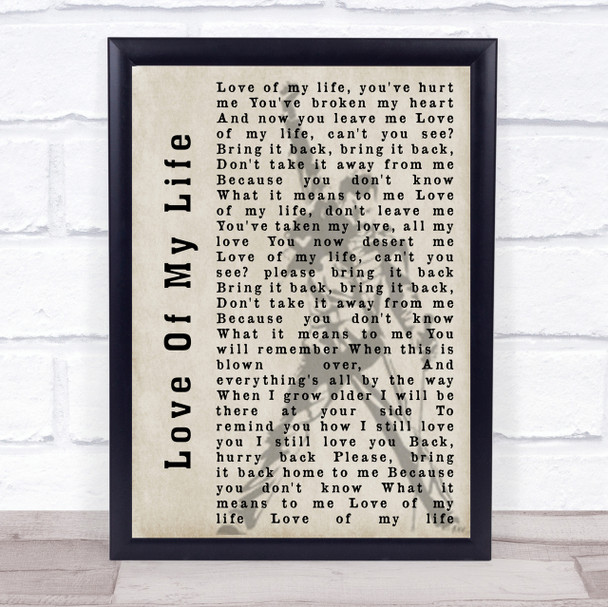 Queen Love Of My Life Freddie Mercury Silhouette Song Lyric Quote Print