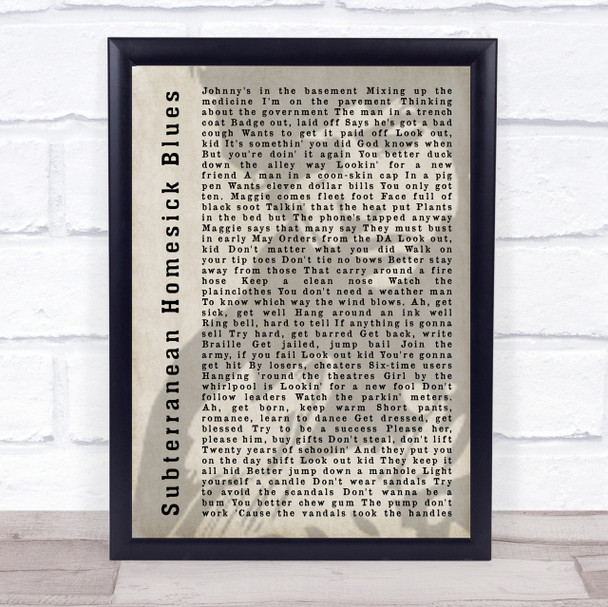 Bob Dylan Subterranean Homesick Blues Shadow Song Lyric Quote Print