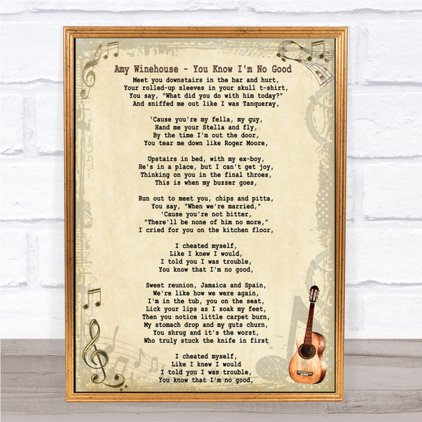 Amy Winehouse You Know I'm No Good Song Lyric Quote Print