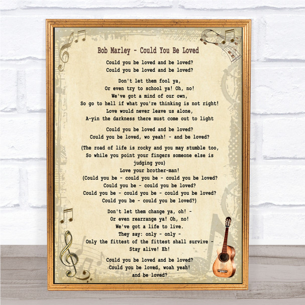 Bob Marley Could You Be Loved Song Lyric Quote Print