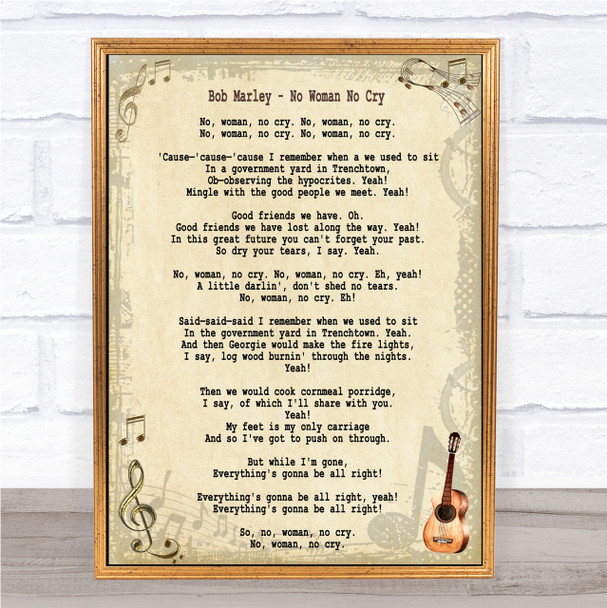 Bob Marley No Woman No Cry Song Lyric Quote Print