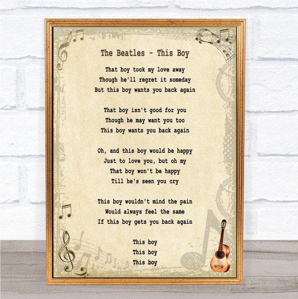 The Beatles This Boy Song Lyric Quote Print