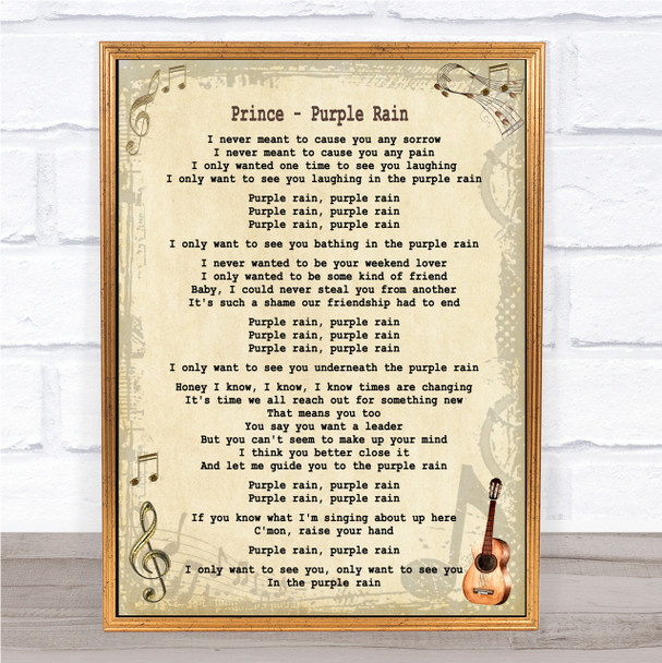 Prince - Purple Rain Song Lyric Guitar Quote Print