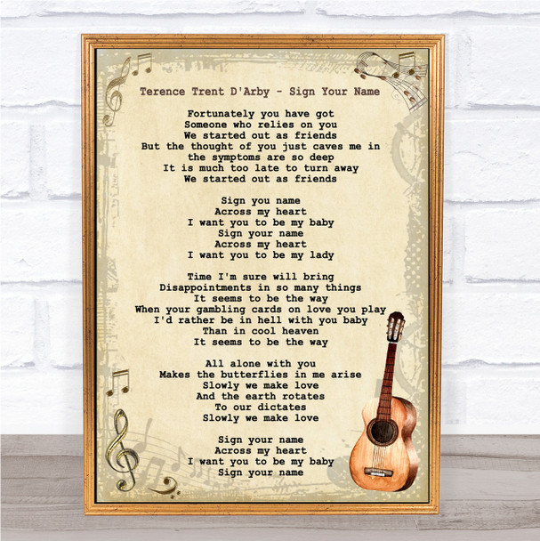 Terence Trent D'Arby Sign Your Name Song Lyric Vintage Quote Print