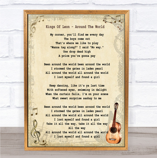 Kings Of Leon Around The World Song Lyric Vintage Quote Print