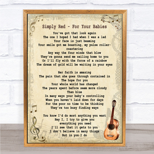 Simply Red For Your Babies Song Lyric Vintage Quote Print