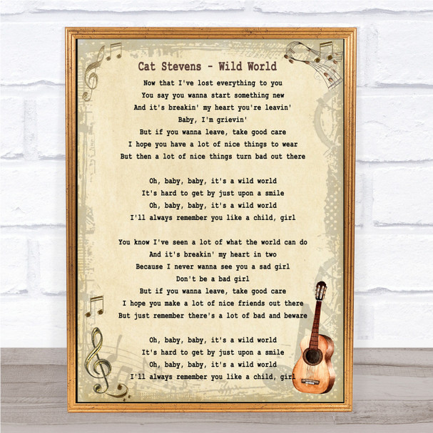 Cat Stevens Wild World Song Lyric Vintage Quote Print