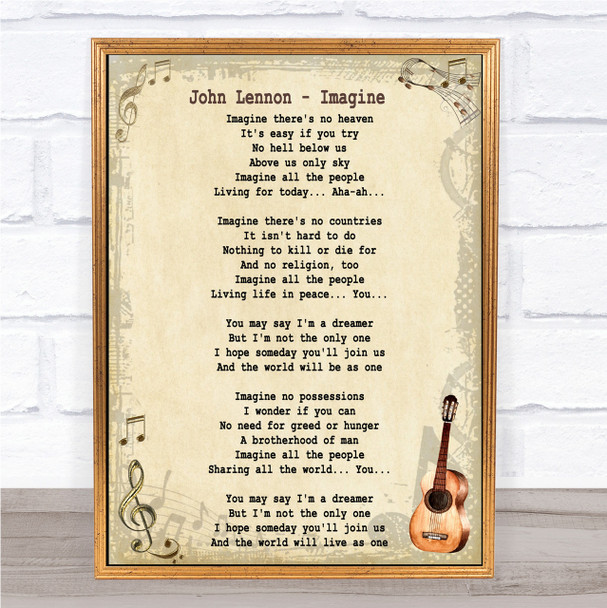 John Lennon Imagine Song Lyric Vintage Quote Print