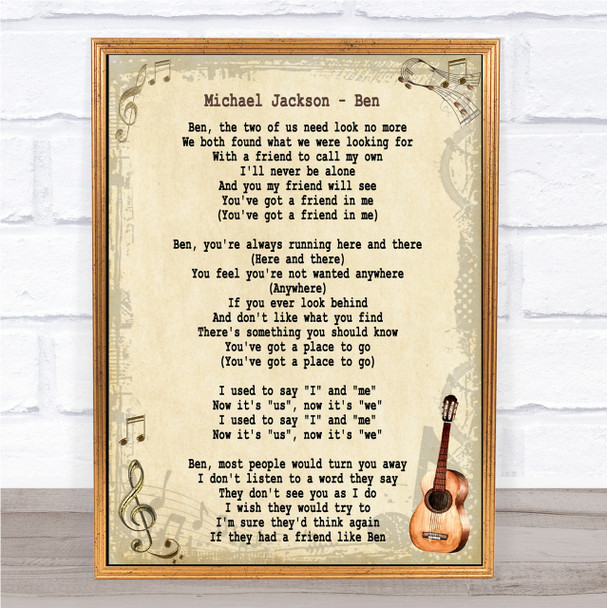 Michael Jackson Ben Song Lyric Vintage Quote Print