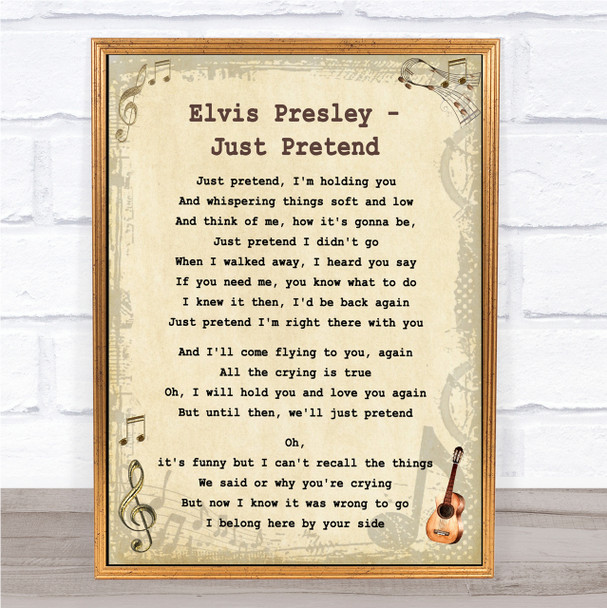 Elvis Presley Just Pretend Vintage Guitar Song Lyric Quote Print