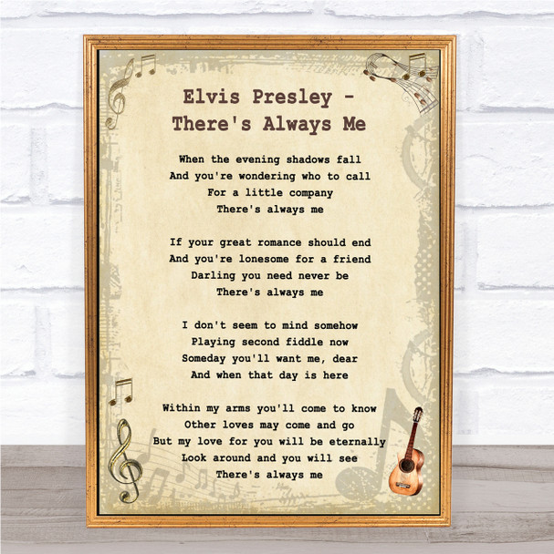 Elvis Presley There's Always Me Vintage Guitar Song Lyric Quote Print