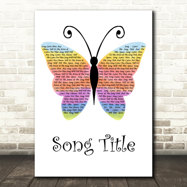 Any Song Custom Rainbow Butterfly Personalised Lyrics Print