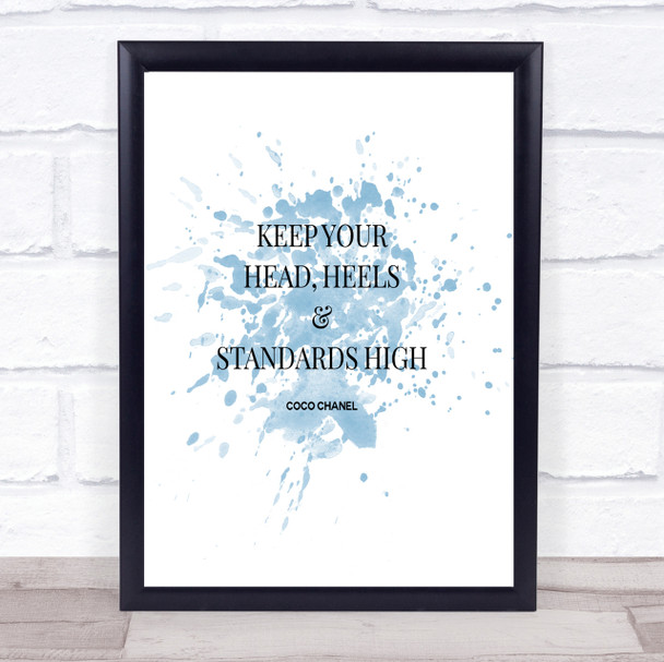 Coco Chanel High Standard & Heels Quote Print Blue Watercolour