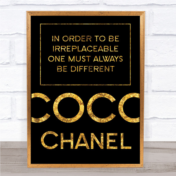 Black & Gold Coco Chanel Always Be Different Quote Wall Art Print