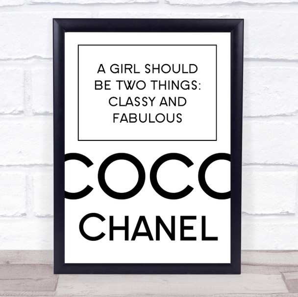 Coco Chanel Classy & Fabulous Quote Wall Art Print