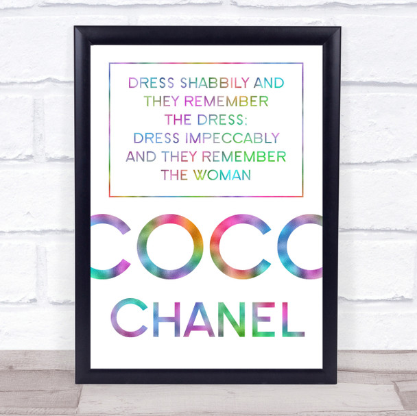 Rainbow Coco Chanel Dress Impeccably Quote Wall Art Print