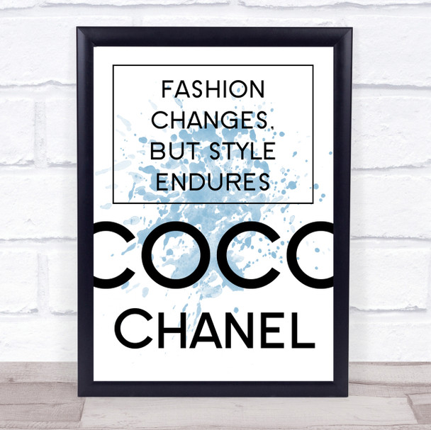 Blue Coco Chanel Fashion Changes Quote Wall Art Print