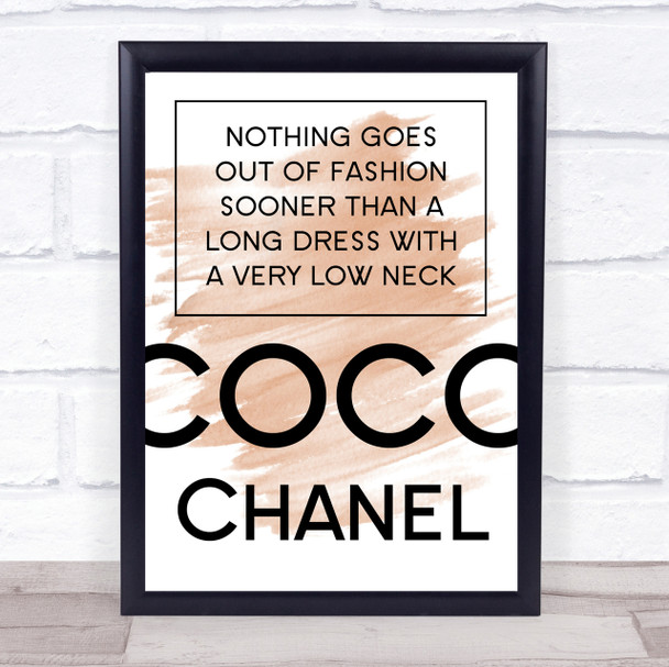 Watercolour Coco Chanel Long Dress Low Neck Quote Print