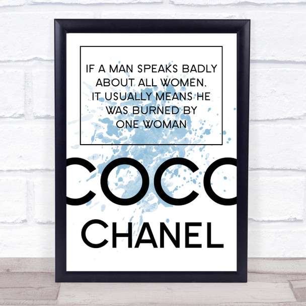 Blue Coco Chanel Man Speaks Badly Quote Wall Art Print