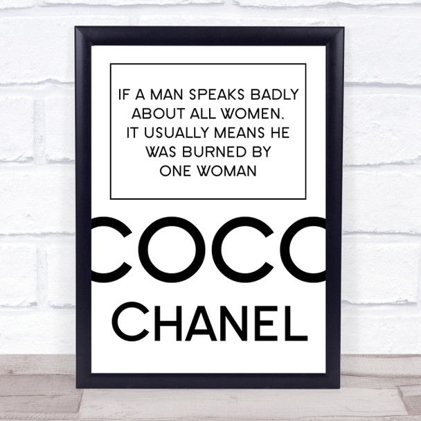 Coco Chanel Man Speaks Badly Quote Wall Art Print