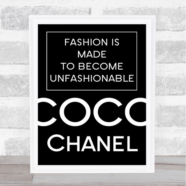 Black Coco Chanel Unfashionable Quote Wall Art Print