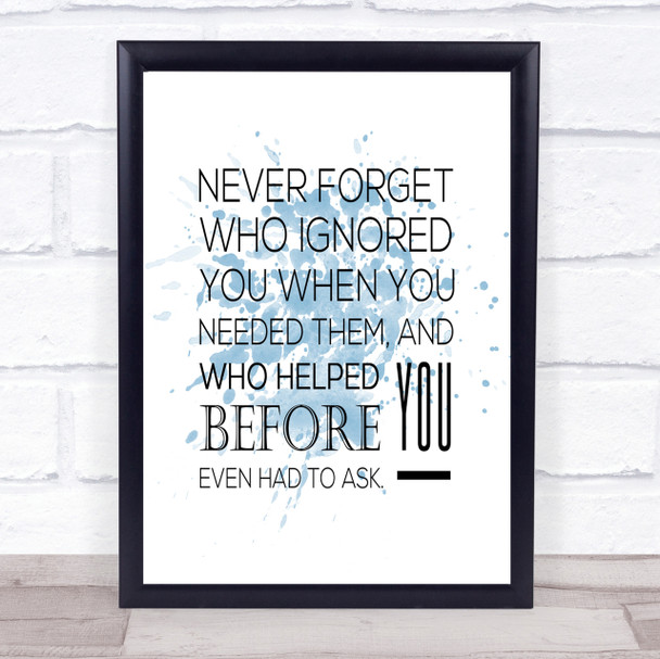 Never Forget Inspirational Quote Print Blue Watercolour Poster