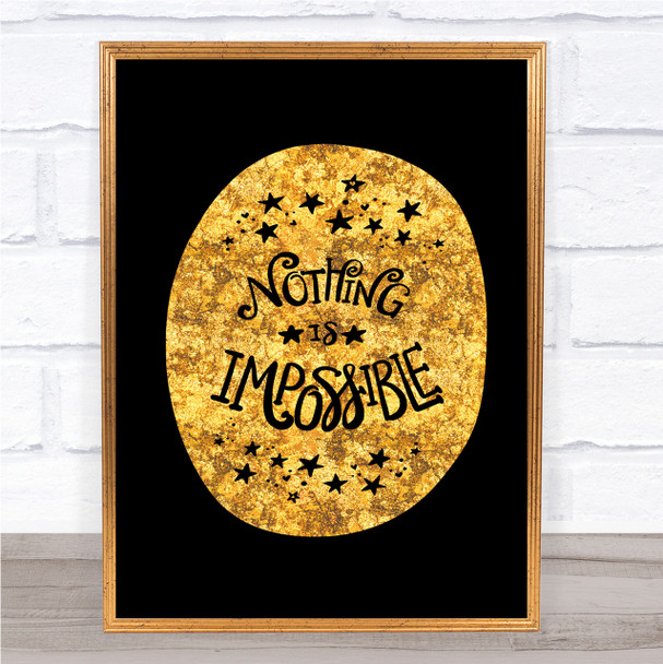 Nothing Impossible Unicorn Quote Print Black & Gold Wall Art Picture