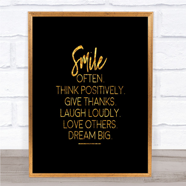 Smile Often Quote Print Black & Gold Wall Art Picture