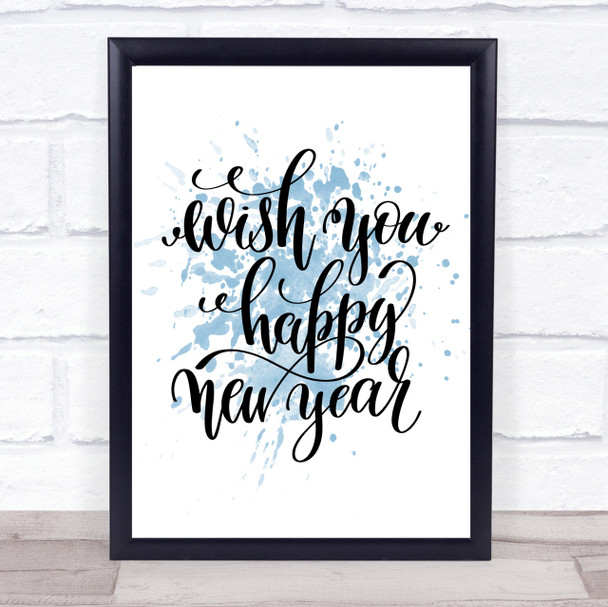 Christmas Wish Happy New Year Inspirational Quote Print Blue Watercolour Poster