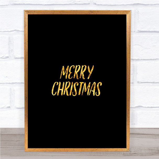 Merry Christmas Quote Print Black & Gold Wall Art Picture