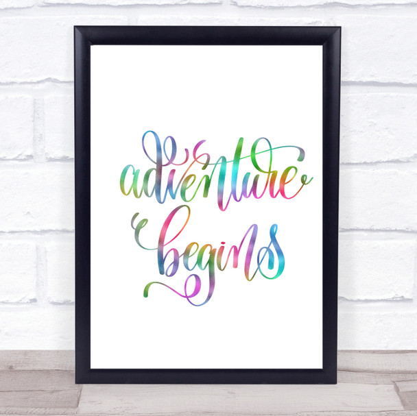 Adventure Begins Swirl Rainbow Quote Print