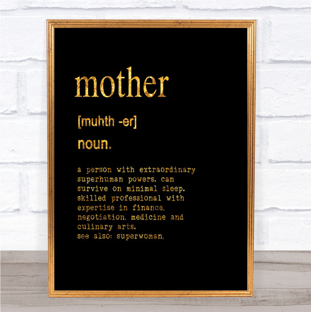 Word Definition Mother Quote Print Black & Gold Wall Art Picture
