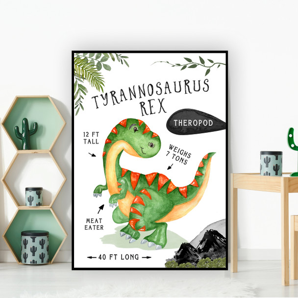 Tyrannosaurus Rex T-Rex Dinosaur Facts Children's Nursery Kids Wall Art Print