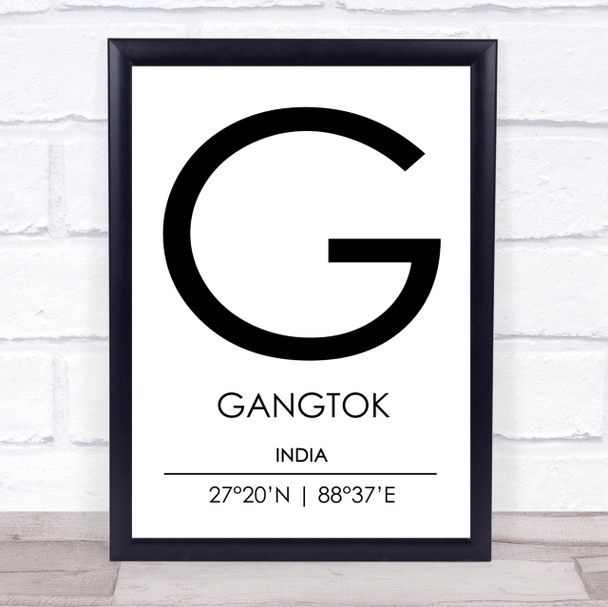 Gangtok India Coordinates World City Travel Print