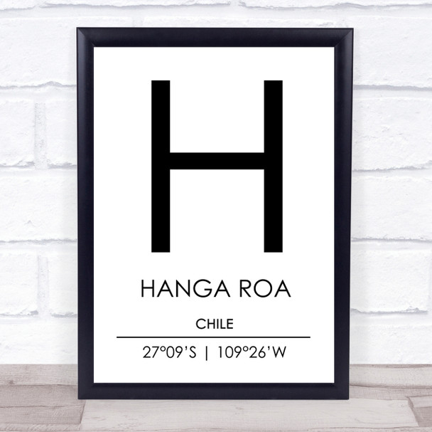Hanga Roa Chile Coordinates World City Travel Print