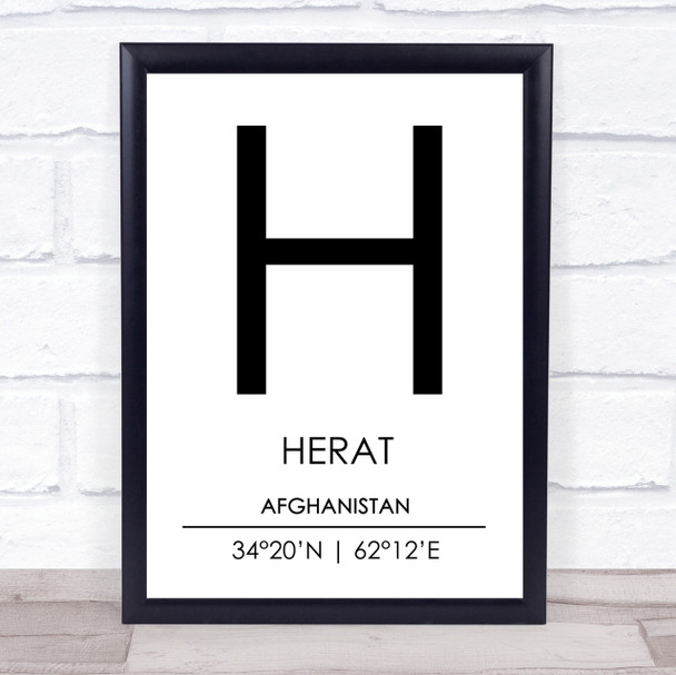 Herat Afghanistan Coordinates World City Travel Print