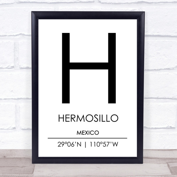 Hermosillo Mexico Coordinates World City Travel Print