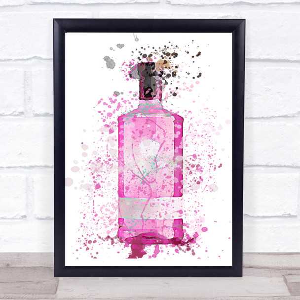 Watercolour Splatter Pink Grapefruit Gin Bottle Wall Art Print