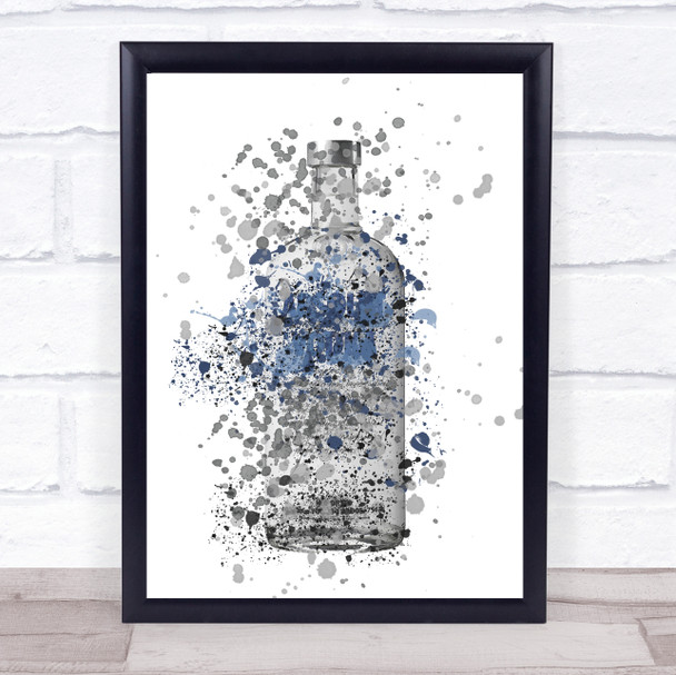 Watercolour Splatter Absolutely Blue Vodka Bottle Wall Art Print