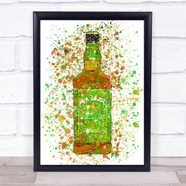 Watercolour Splatter Apple Jack Whiskey Bottle Wall Art Print