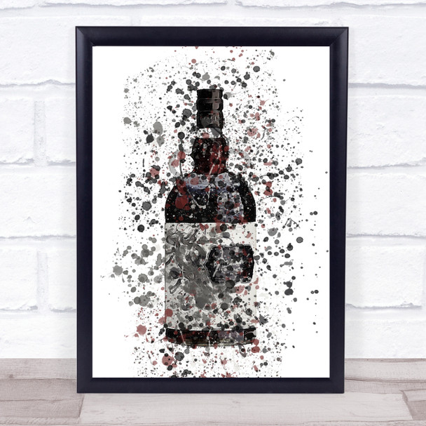 Watercolour Splatter Kracking Black Rum Bottle Wall Art Print